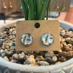 Hand Crafted Plant Design Stud Earrings